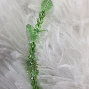 Light Green Glass Bead Necklace with Butterfly Accents - Women Jewelry Handmade